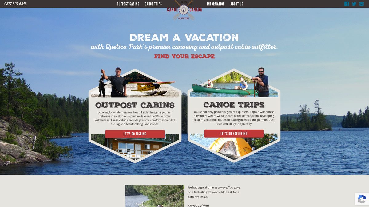 Canoe Canada Outfitters homepage screenshot
